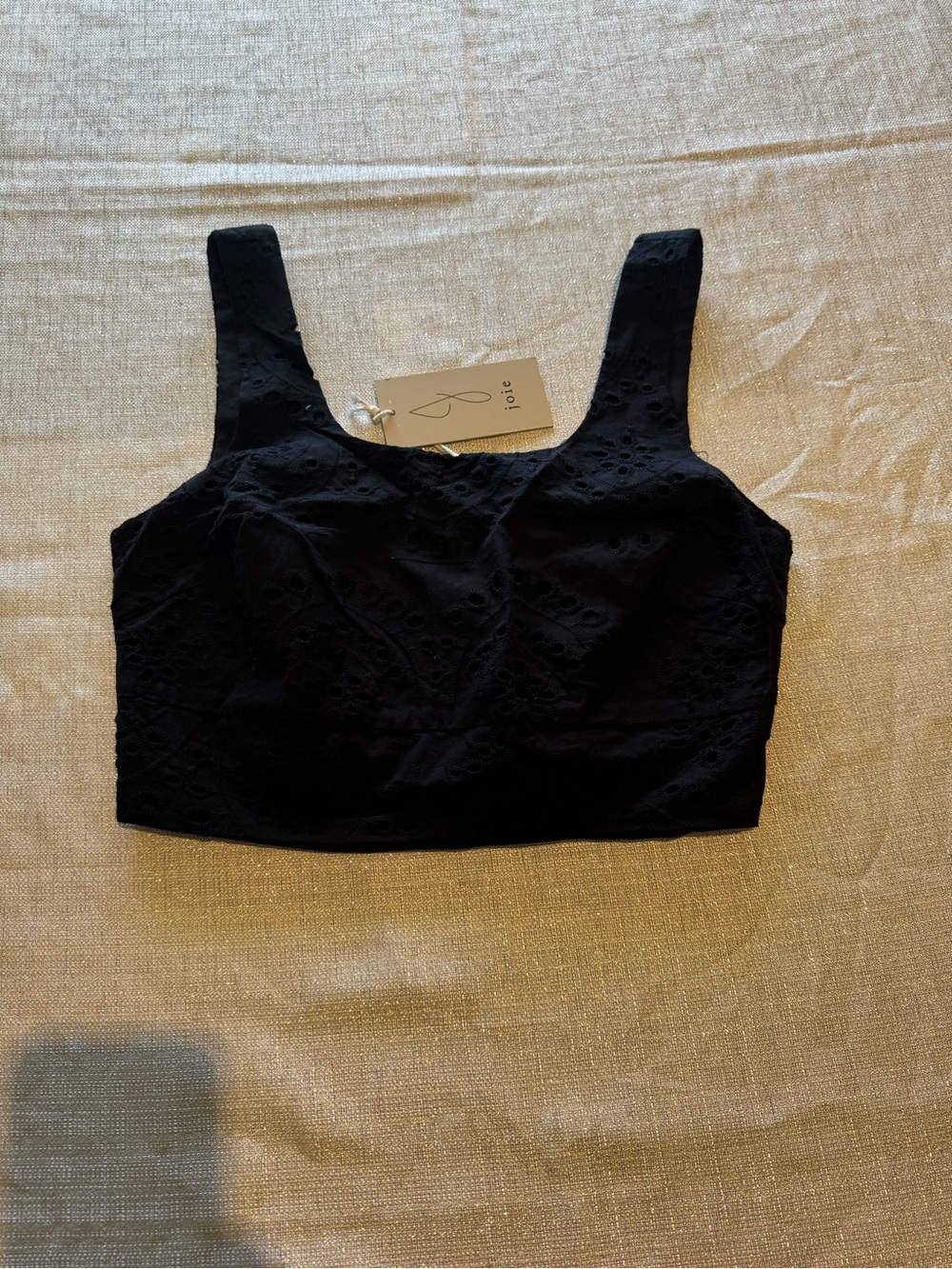Joie Black Eyelet Crop Top with Wide Straps and Smocked Back